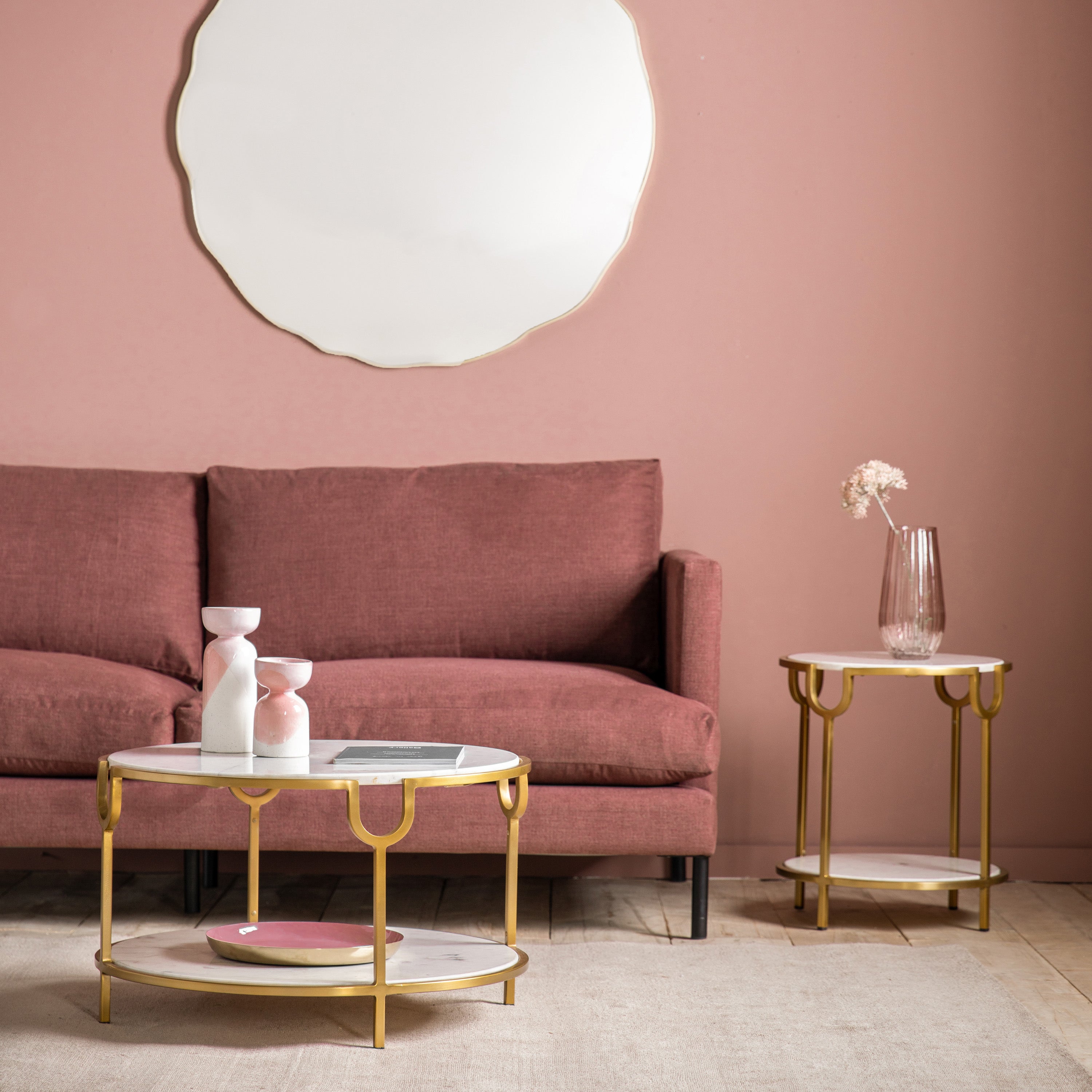 Beaufort Gold & White Marble Round Side Table